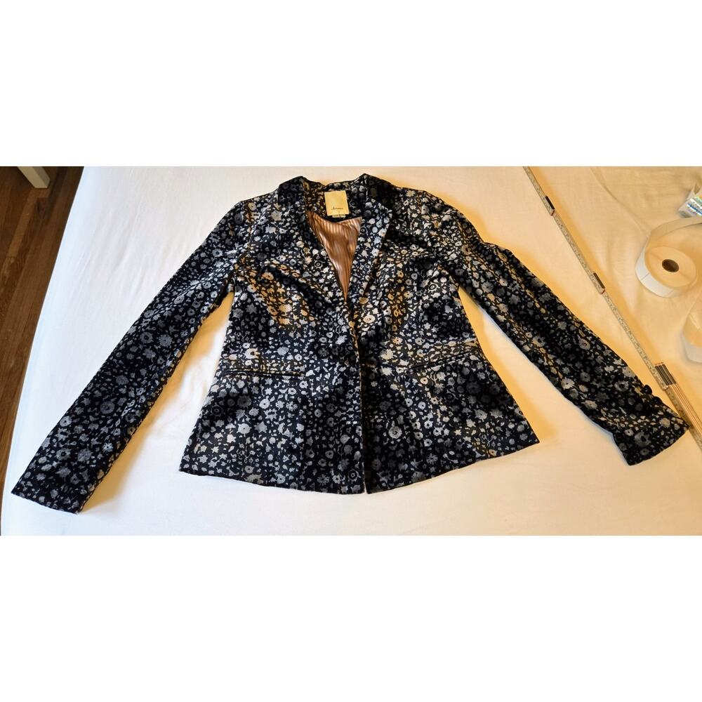 Elevenses by Anthropologie Femme Size 6 Black Velvet Blazer Button Front Lined - Picture 2 of 13